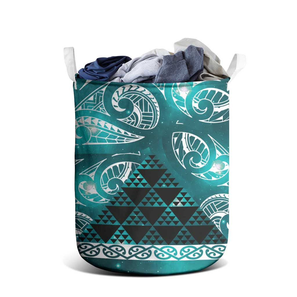 Matariki New Zealand Laundry Basket NZ Niho Taniwha Maori New Year Cyan Galaxy