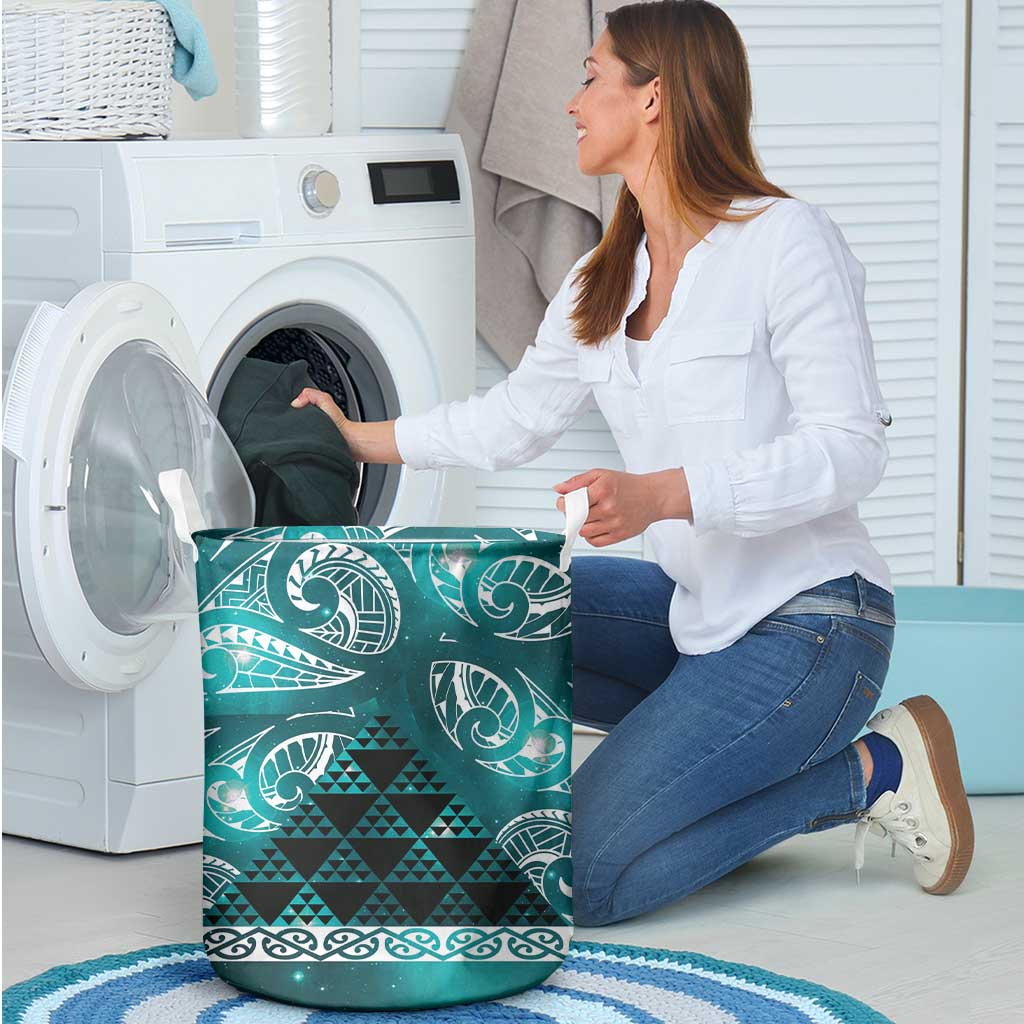 Matariki New Zealand Laundry Basket NZ Niho Taniwha Maori New Year Cyan Galaxy