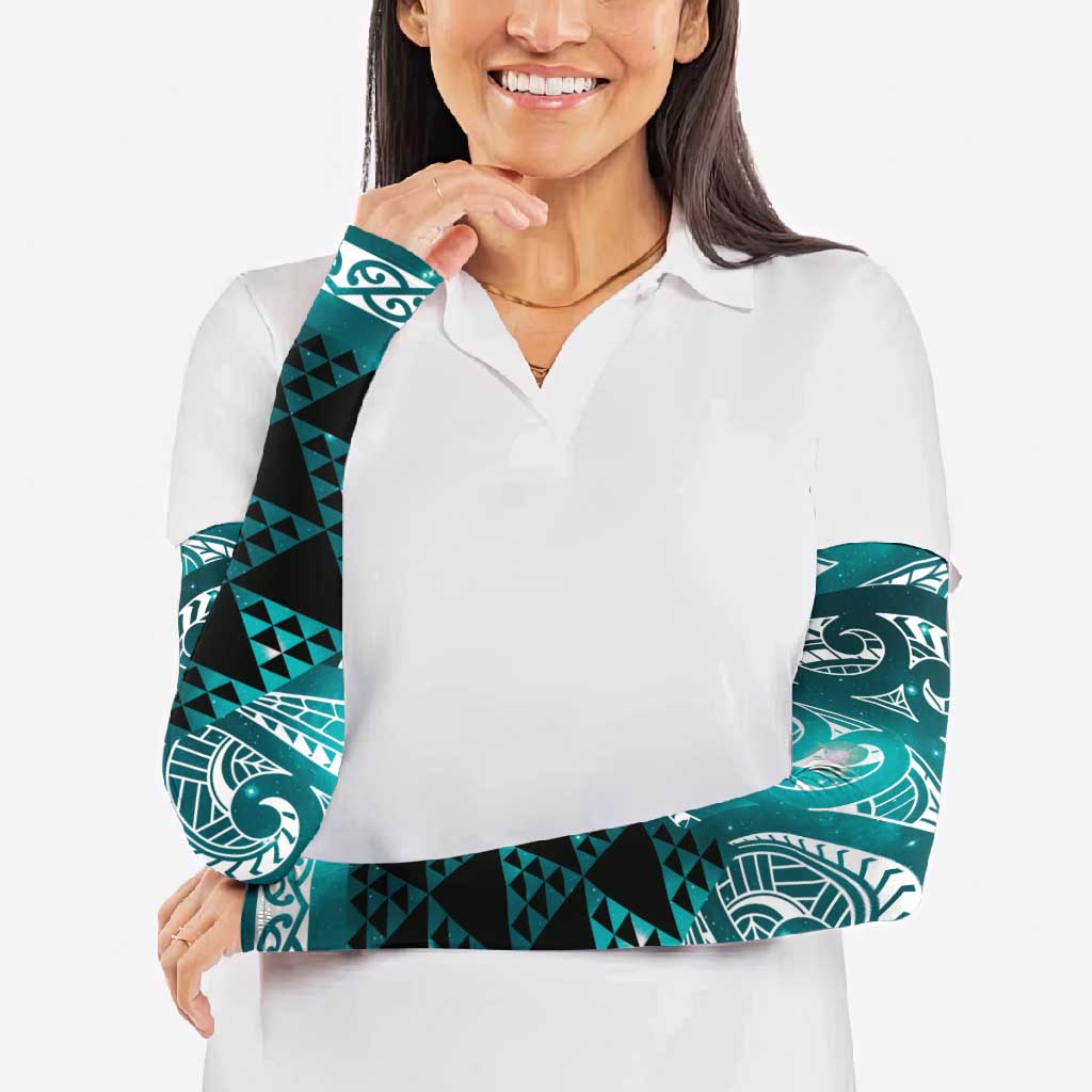 Matariki New Zealand Arm Sleeves NZ Niho Taniwha Maori New Year Cyan Galaxy LT14 - Polynesian Pride