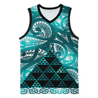 Matariki New Zealand Basketball Jersey NZ Niho Taniwha Maori New Year Cyan Galaxy LT14 Unisex Cyan - Polynesian Pride