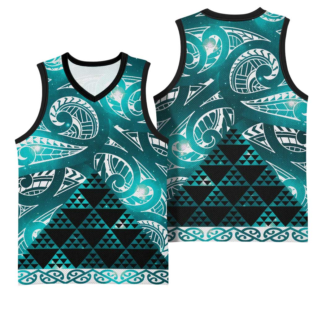 Matariki New Zealand Basketball Jersey NZ Niho Taniwha Maori New Year Cyan Galaxy LT14 - Polynesian Pride