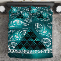 Matariki New Zealand Bedding Set NZ Niho Taniwha Maori New Year Cyan Galaxy
