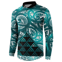 Matariki New Zealand Button Sweatshirt NZ Niho Taniwha Maori New Year Cyan Galaxy