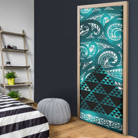 Matariki New Zealand Door Cover NZ Niho Taniwha Maori New Year Cyan Galaxy LT14 - Polynesian Pride