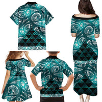 Matariki New Zealand Family Matching Puletasi and Hawaiian Shirt NZ Niho Taniwha Maori New Year Cyan Galaxy LT14 - Polynesian Pride