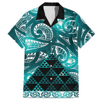Matariki New Zealand Family Matching Puletasi and Hawaiian Shirt NZ Niho Taniwha Maori New Year Cyan Galaxy LT14 Dad's Shirt - Short Sleeve Cyan - Polynesian Pride