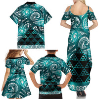Matariki New Zealand Family Matching Summer Maxi Dress and Hawaiian Shirt NZ Niho Taniwha Maori New Year Cyan Galaxy LT14 - Polynesian Pride