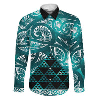 Matariki New Zealand Family Matching Summer Maxi Dress and Hawaiian Shirt NZ Niho Taniwha Maori New Year Cyan Galaxy LT14 Dad's Shirt - Long Sleeve Cyan - Polynesian Pride