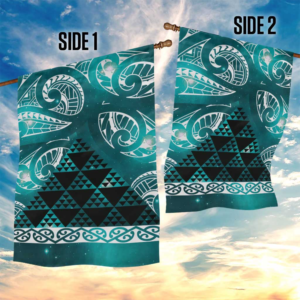 Matariki New Zealand Garden Flag NZ Niho Taniwha Maori New Year Cyan Galaxy LT14 - Polynesian Pride