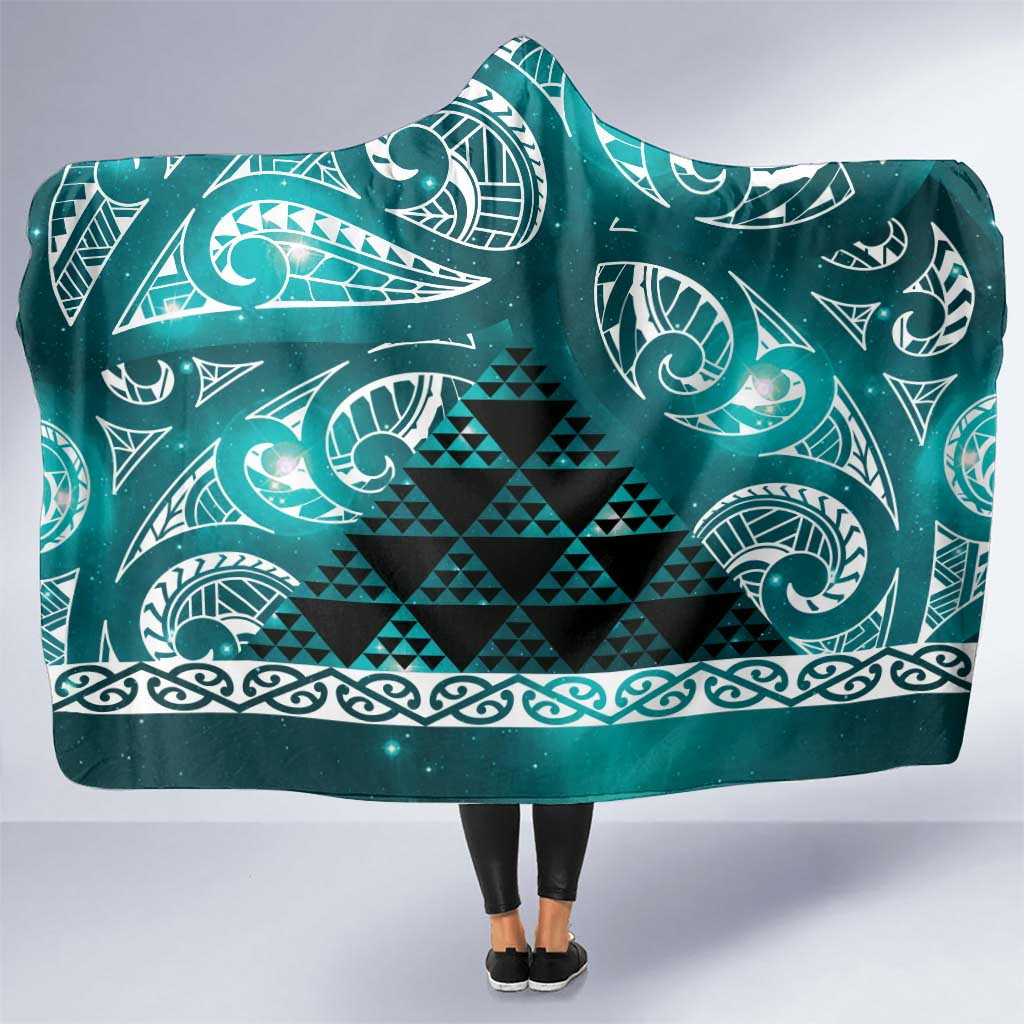 Matariki New Zealand Hooded Blanket NZ Niho Taniwha Maori New Year Cyan Galaxy LT14 One Size Cyan - Polynesian Pride