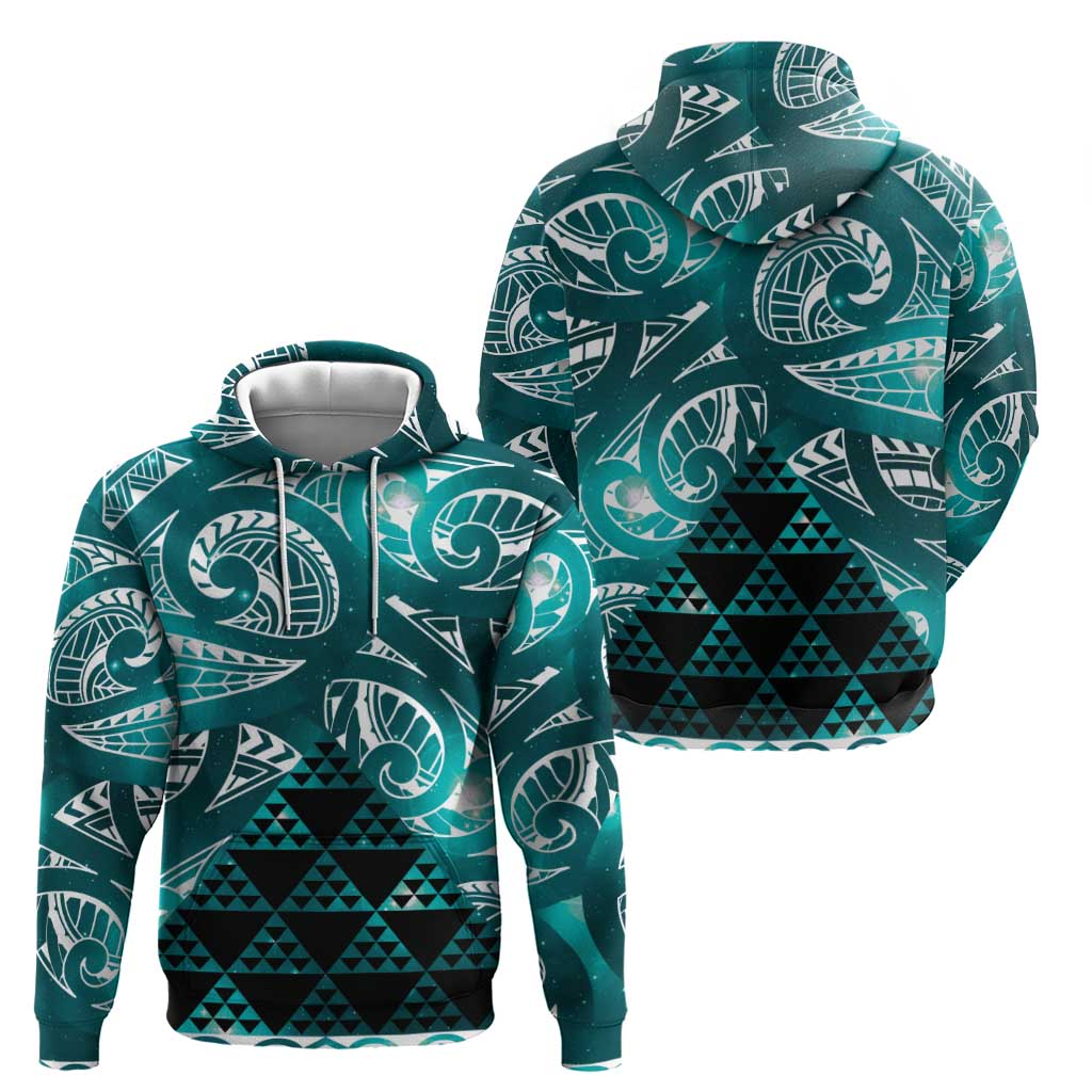 Matariki New Zealand Hoodie NZ Niho Taniwha Maori New Year Cyan Galaxy LT14 - Polynesian Pride