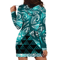 Matariki New Zealand Hoodie Dress NZ Niho Taniwha Maori New Year Cyan Galaxy