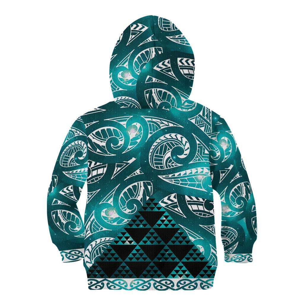 Matariki New Zealand Kid Hoodie NZ Niho Taniwha Maori New Year Cyan Galaxy LT14 - Polynesian Pride