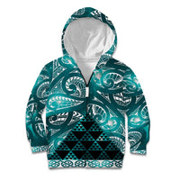 Matariki New Zealand Kid Hoodie NZ Niho Taniwha Maori New Year Cyan Galaxy LT14 Zip Hoodie Cyan - Polynesian Pride