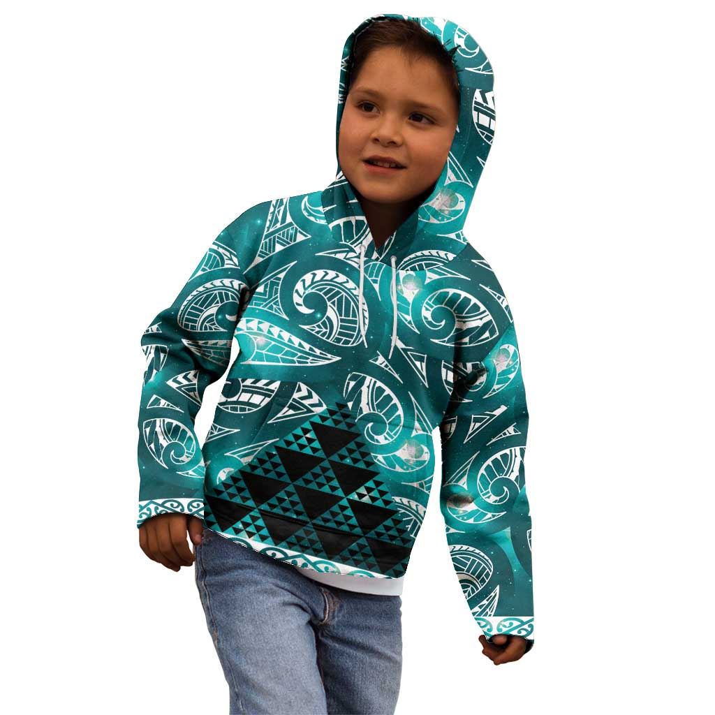 Matariki New Zealand Kid Hoodie NZ Niho Taniwha Maori New Year Cyan Galaxy LT14 - Polynesian Pride