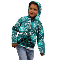 Matariki New Zealand Kid Hoodie NZ Niho Taniwha Maori New Year Cyan Galaxy LT14 - Polynesian Pride