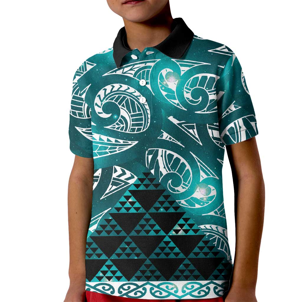 Matariki New Zealand Kid Polo Shirt NZ Niho Taniwha Maori New Year Cyan Galaxy LT14 Kid Cyan - Polynesian Pride