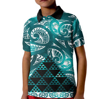 Matariki New Zealand Kid Polo Shirt NZ Niho Taniwha Maori New Year Cyan Galaxy LT14 Kid Cyan - Polynesian Pride