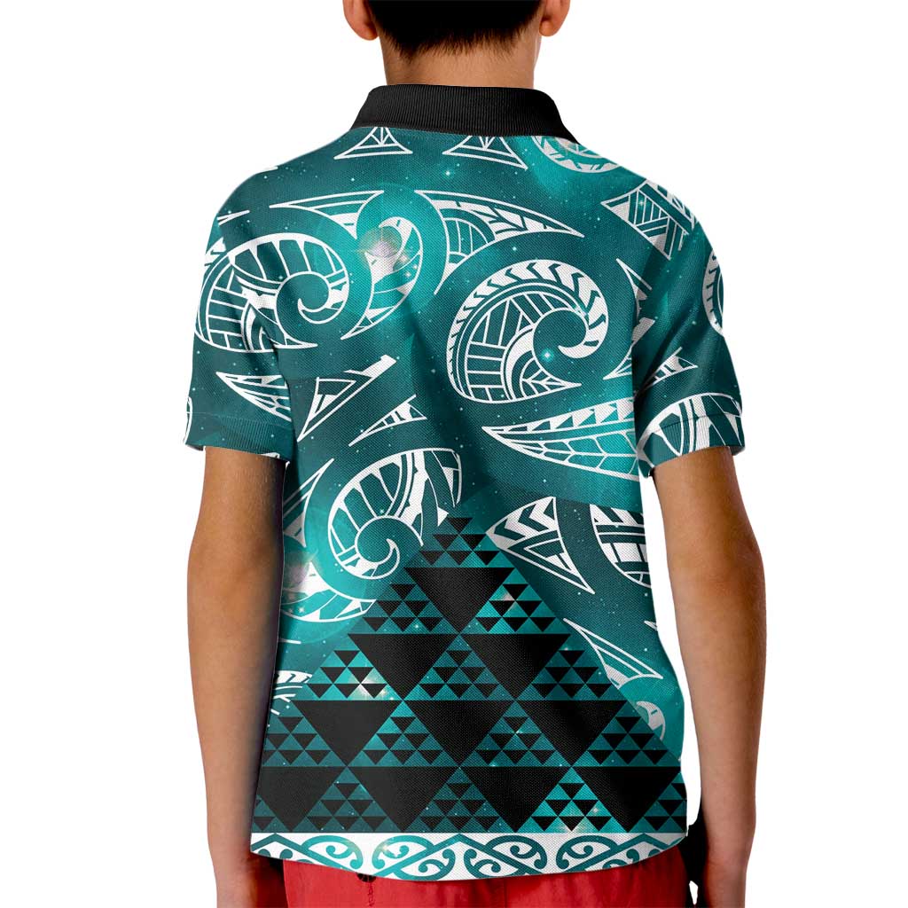 Matariki New Zealand Kid Polo Shirt NZ Niho Taniwha Maori New Year Cyan Galaxy LT14 - Polynesian Pride