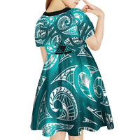 Matariki New Zealand Kid Short Sleeve Dress NZ Niho Taniwha Maori New Year Cyan Galaxy LT14 - Polynesian Pride