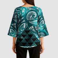Matariki New Zealand Kimono Sleeve Blouse NZ Niho Taniwha Maori New Year Cyan Galaxy LT14 - Polynesian Pride
