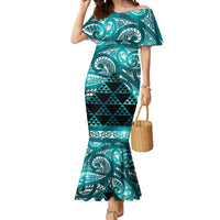 Matariki New Zealand Mermaid Dress NZ Niho Taniwha Maori New Year Cyan Galaxy LT14 Women Cyan - Polynesian Pride