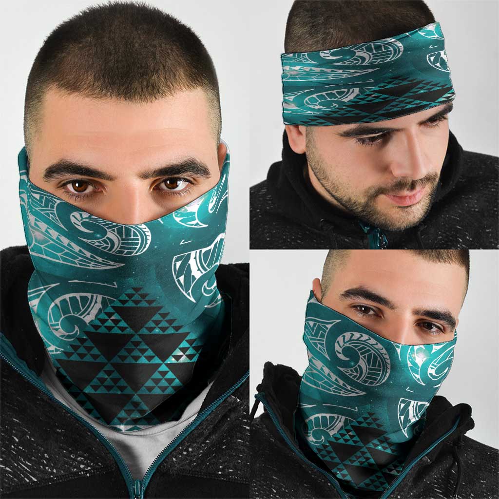 Matariki New Zealand Neck Gaiter NZ Niho Taniwha Maori New Year Cyan Galaxy LT14 - Polynesian Pride