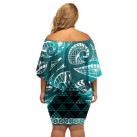 Matariki New Zealand Off Shoulder Short Dress NZ Niho Taniwha Maori New Year Cyan Galaxy LT14 - Polynesian Pride