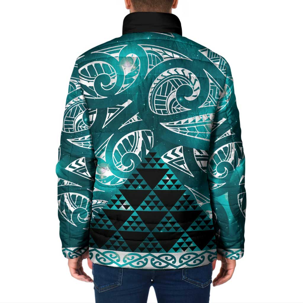 Matariki New Zealand Padded Jacket NZ Niho Taniwha Maori New Year Cyan Galaxy