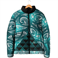 Matariki New Zealand Padded Jacket NZ Niho Taniwha Maori New Year Cyan Galaxy