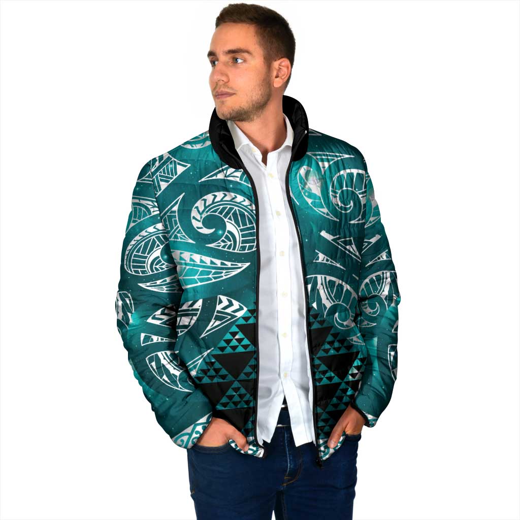 Matariki New Zealand Padded Jacket NZ Niho Taniwha Maori New Year Cyan Galaxy