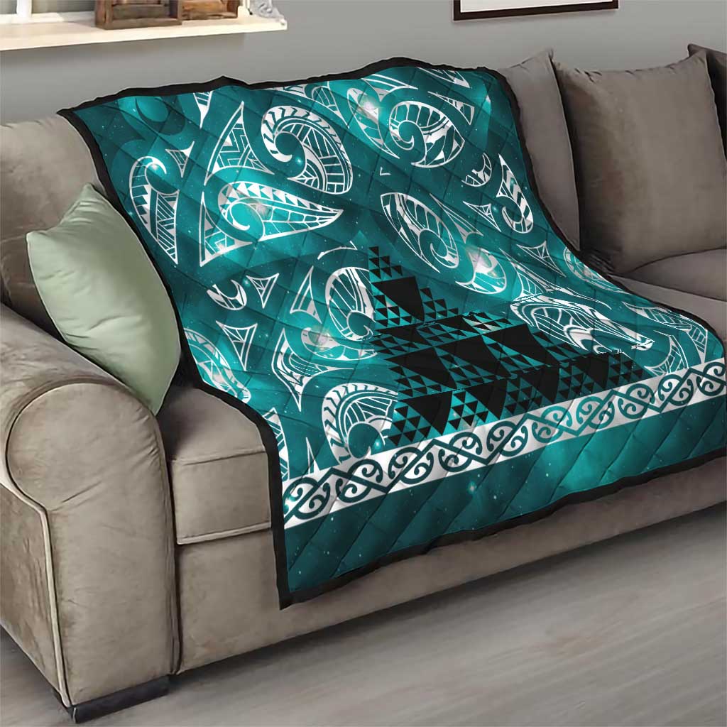 Matariki New Zealand Quilt NZ Niho Taniwha Maori New Year Cyan Galaxy