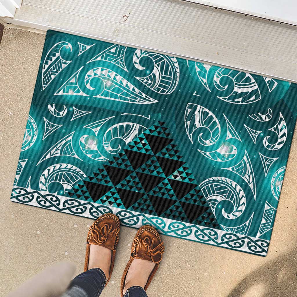 Matariki New Zealand Rubber Doormat NZ Niho Taniwha Maori New Year Cyan Galaxy