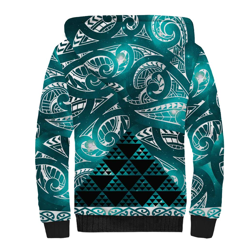 Matariki New Zealand Sherpa Hoodie NZ Niho Taniwha Maori New Year Cyan Galaxy LT14 - Polynesian Pride