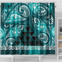 Matariki New Zealand Shower Curtain NZ Niho Taniwha Maori New Year Cyan Galaxy LT14 - Polynesian Pride