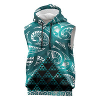 Matariki New Zealand Sleeveless Hoodie NZ Niho Taniwha Maori New Year Cyan Galaxy LT14 Cyan - Polynesian Pride