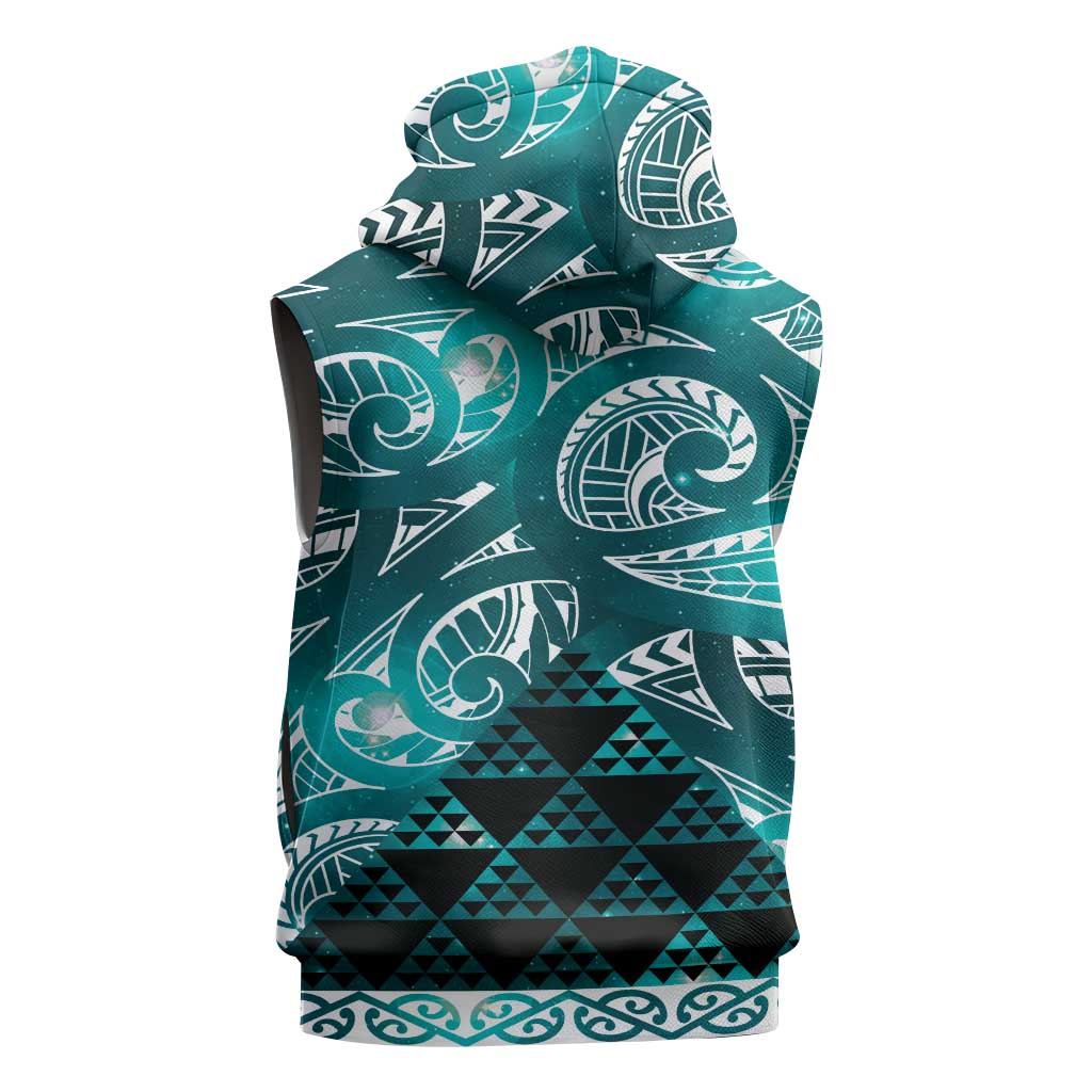 Matariki New Zealand Sleeveless Zip Hoodie NZ Niho Taniwha Maori New Year Cyan Galaxy LT14 - Polynesian Pride