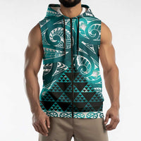 Matariki New Zealand Sleeveless Zip Hoodie NZ Niho Taniwha Maori New Year Cyan Galaxy LT14 - Polynesian Pride