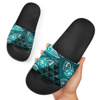 Matariki New Zealand Slide Sandals NZ Niho Taniwha Maori New Year Cyan Galaxy