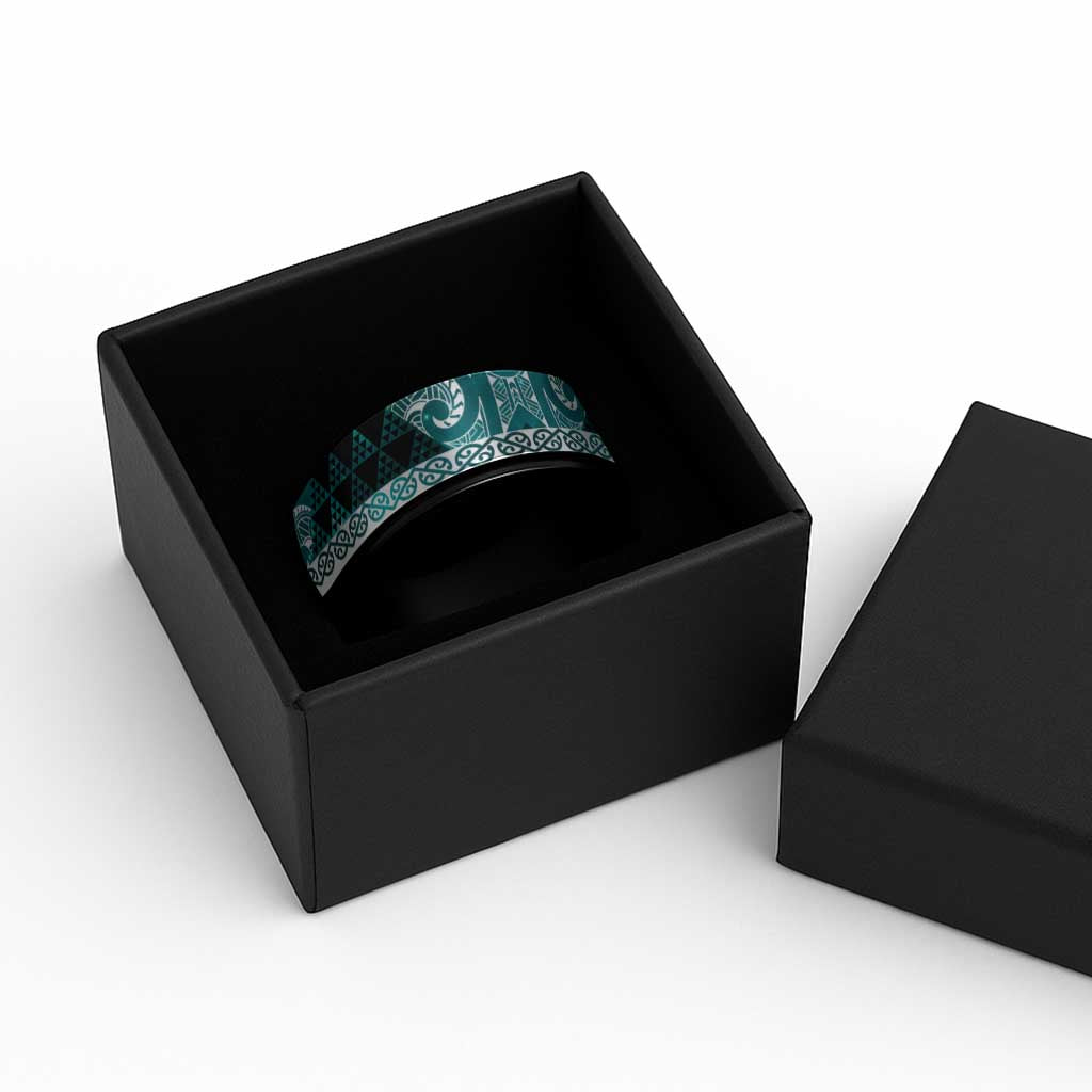 Matariki New Zealand Spinner Ring NZ Niho Taniwha Maori New Year Cyan Galaxy LT14 - Polynesian Pride