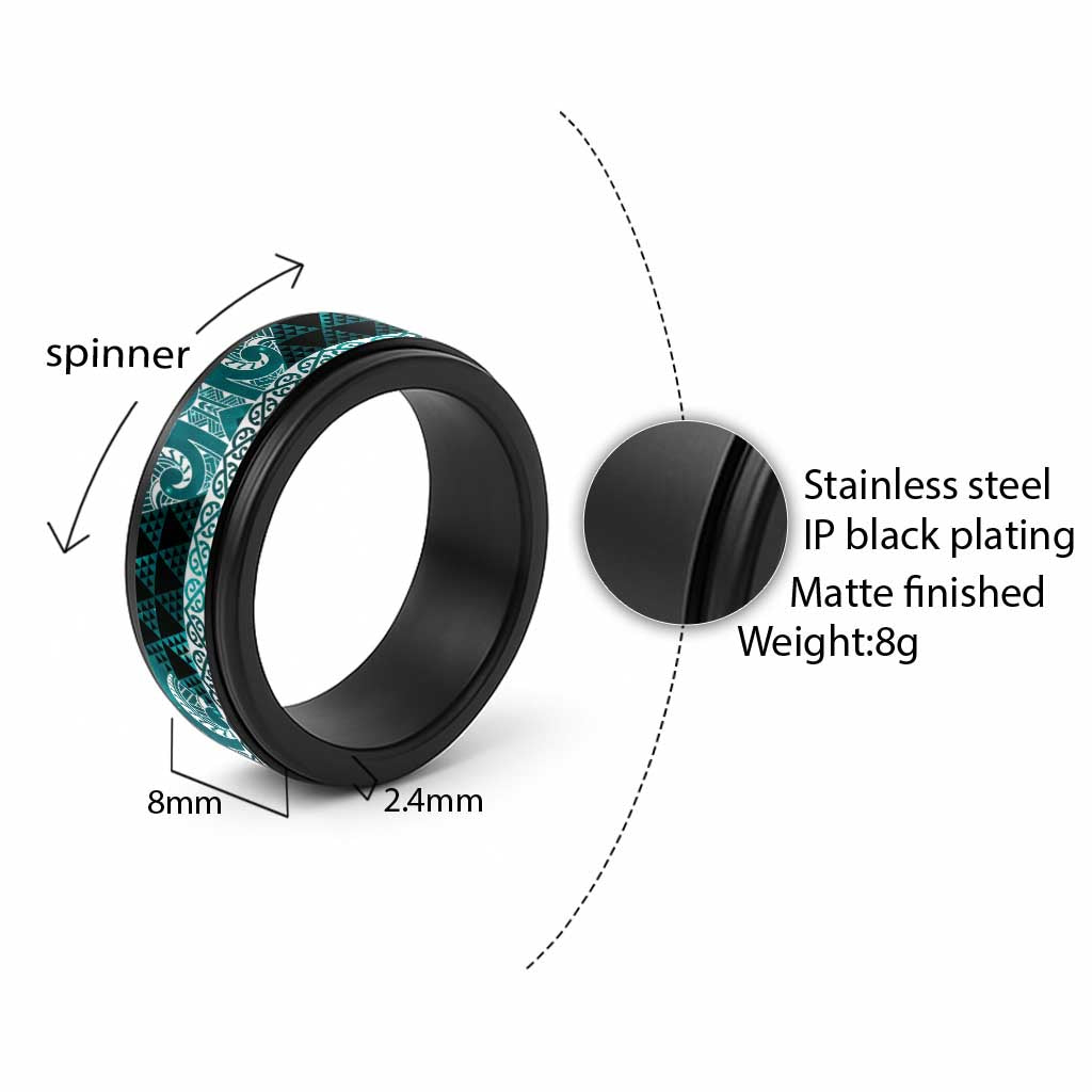Matariki New Zealand Spinner Ring NZ Niho Taniwha Maori New Year Cyan Galaxy LT14 - Polynesian Pride