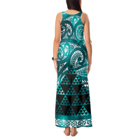 Matariki New Zealand Tank Maxi Dress NZ Niho Taniwha Maori New Year Cyan Galaxy LT14 - Polynesian Pride