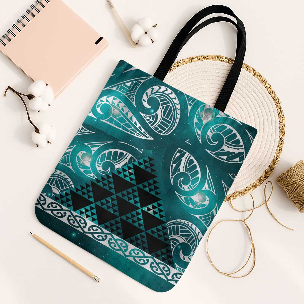 Matariki New Zealand Tote Bag NZ Niho Taniwha Maori New Year Cyan Galaxy LT14 Black Strap One Size Cyan - Polynesian Pride