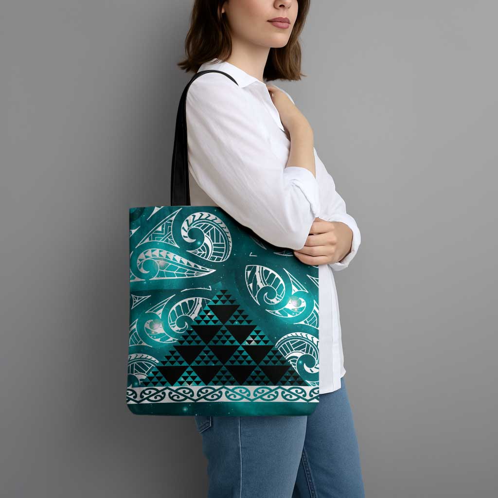 Matariki New Zealand Tote Bag NZ Niho Taniwha Maori New Year Cyan Galaxy LT14 - Polynesian Pride