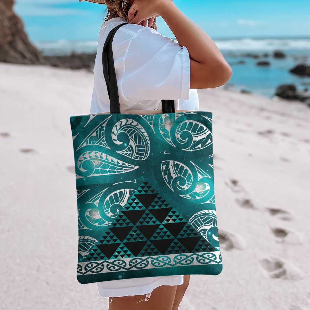 Matariki New Zealand Tote Bag NZ Niho Taniwha Maori New Year Cyan Galaxy LT14 - Polynesian Pride