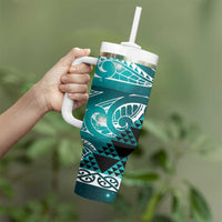 Matariki New Zealand Tumbler With Handle NZ Niho Taniwha Maori New Year Cyan Galaxy LT14 - Polynesian Pride