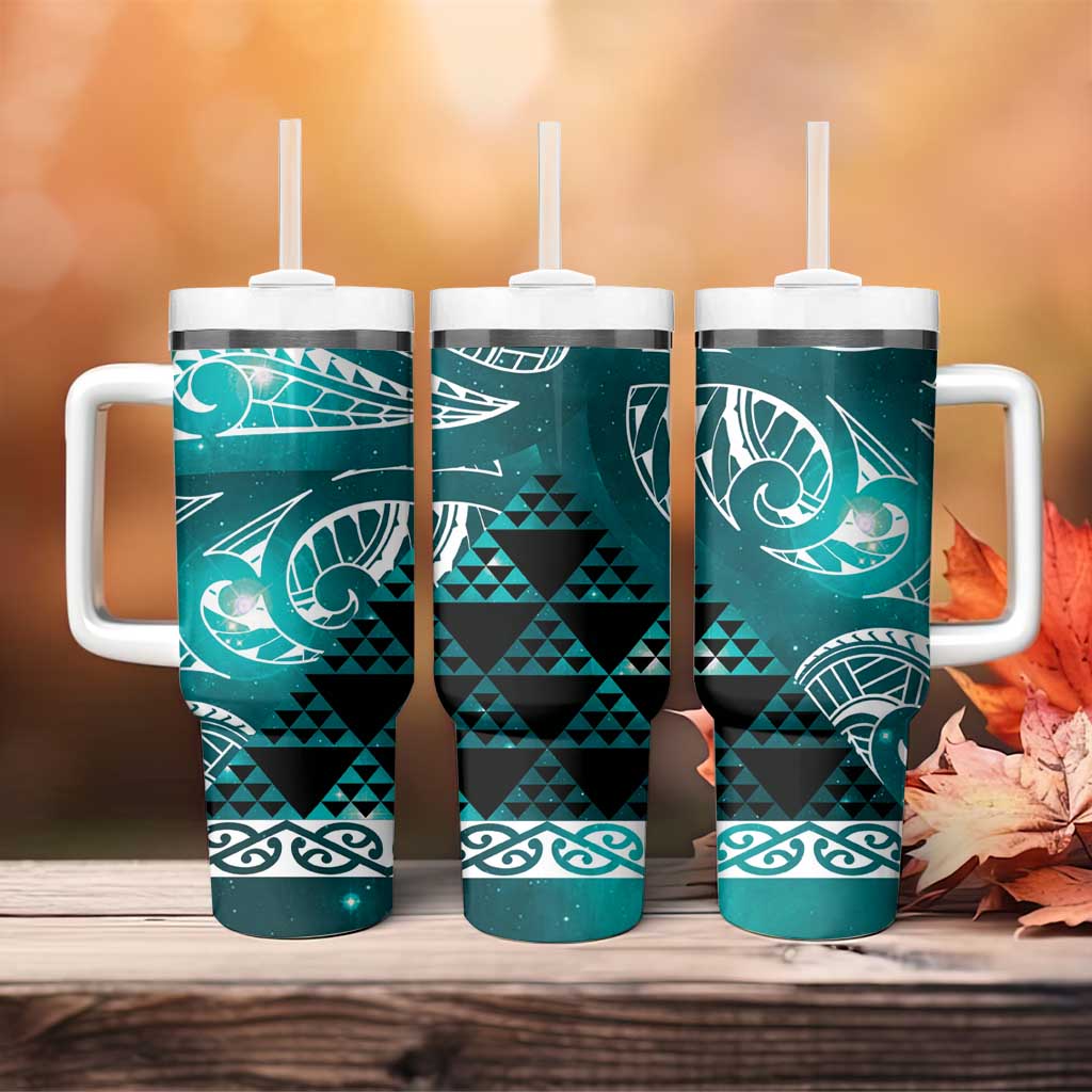 Matariki New Zealand Tumbler With Handle NZ Niho Taniwha Maori New Year Cyan Galaxy LT14 - Polynesian Pride