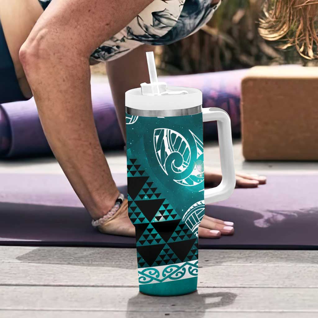 Matariki New Zealand Tumbler With Handle NZ Niho Taniwha Maori New Year Cyan Galaxy LT14 - Polynesian Pride