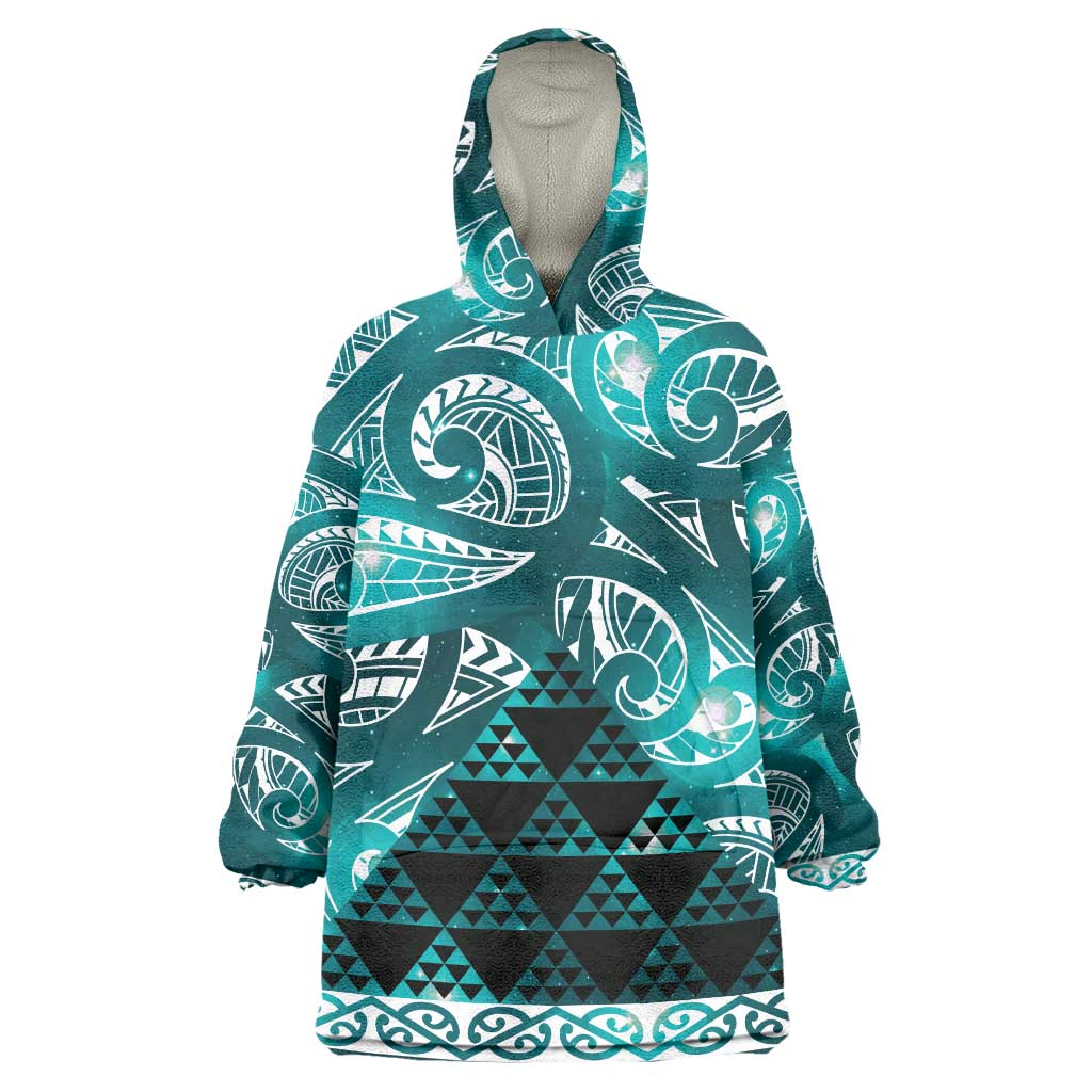 Matariki New Zealand Wearable Blanket Hoodie NZ Niho Taniwha Maori New Year Cyan Galaxy LT14 One Size Cyan - Polynesian Pride
