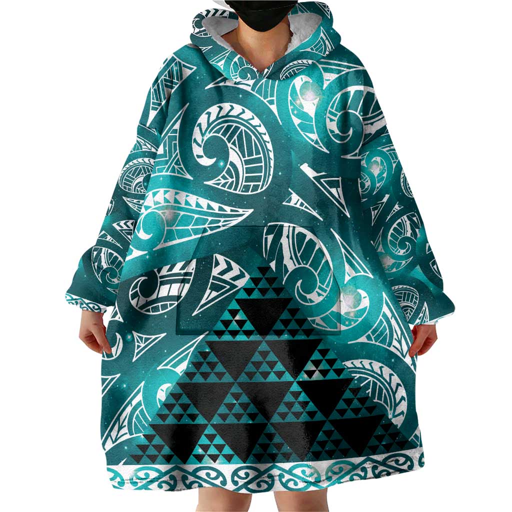 Matariki New Zealand Wearable Blanket Hoodie NZ Niho Taniwha Maori New Year Cyan Galaxy LT14 - Polynesian Pride
